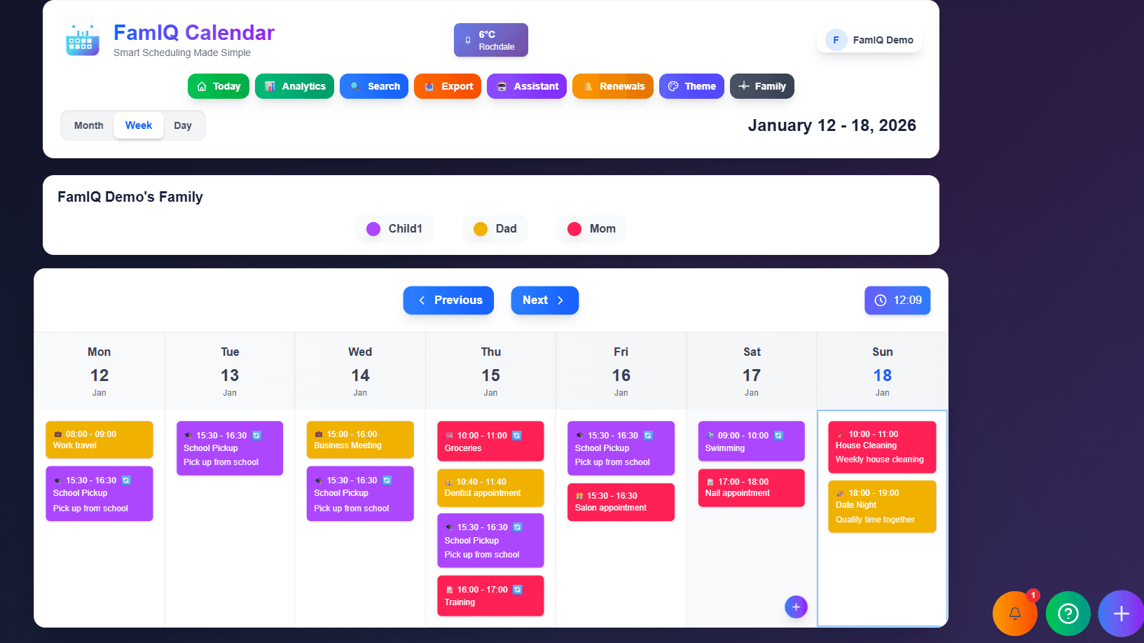 FamIQ Calendar Dashboard